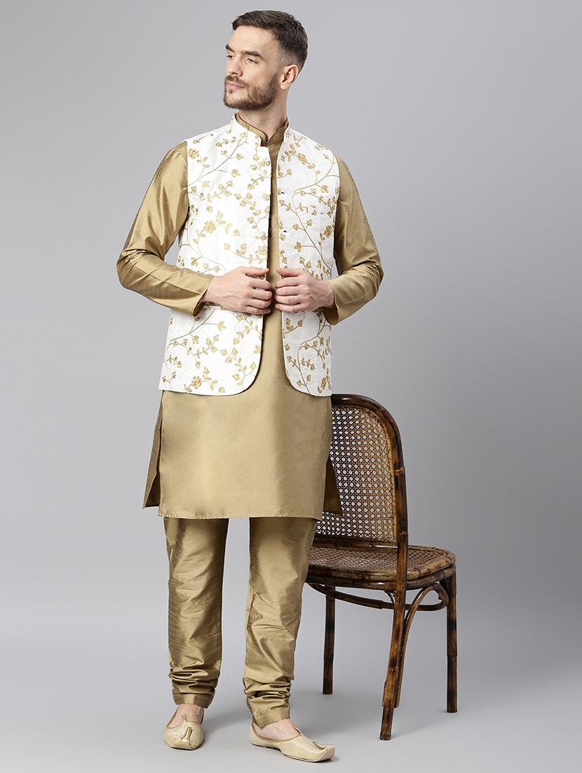 white embroidered nehru jacket - 18409632 - Standard Image - 3