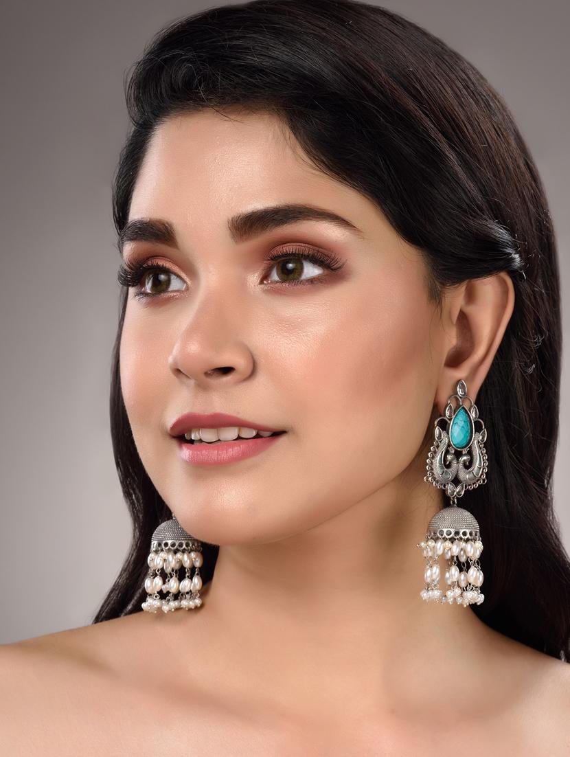 green brass jhumka earring - 18417867 - Standard Image - 2