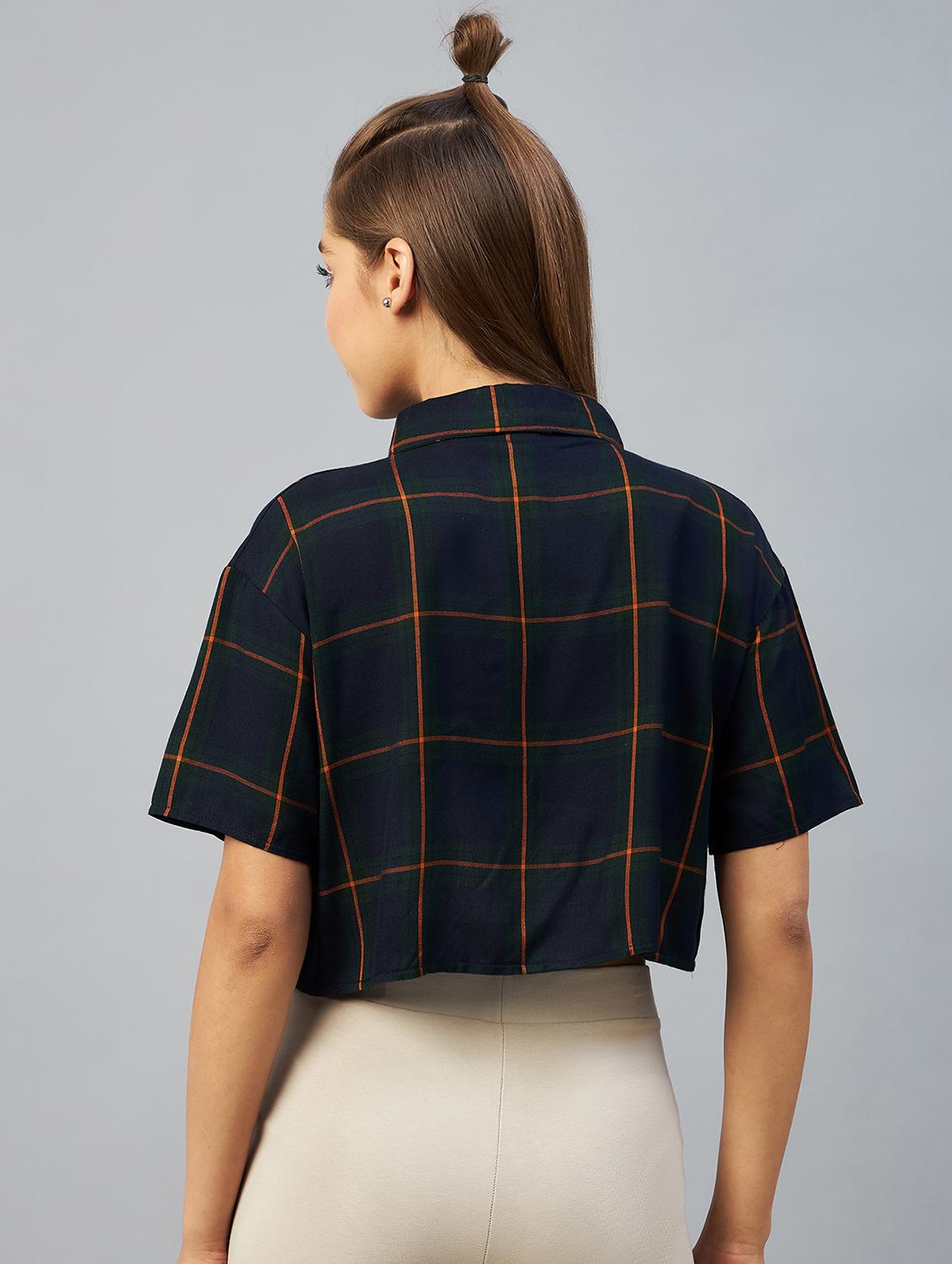 straight hem checkered crop shirt - 18426982 - Zoom Image - 2