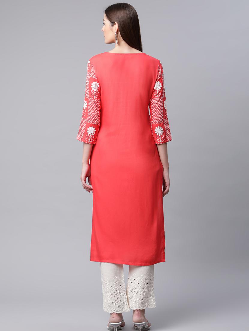 red kurta pant set - 18433609 - Standard Image - 3
