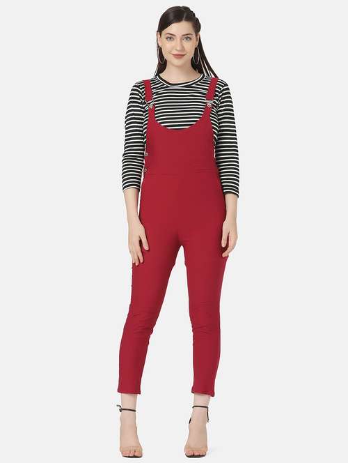maroon black striped dungaree jumpsuit - 18438864 - Very Small Image - 1