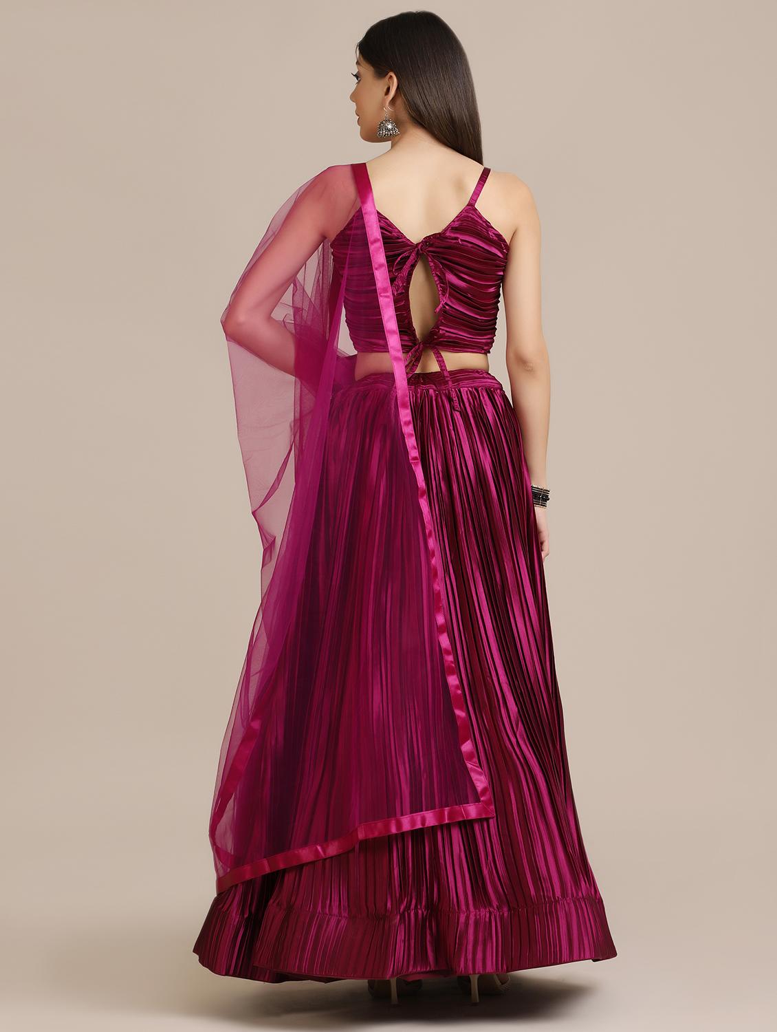 wine flared lehenga with dupatta - 18447976 - Zoom Image - 2