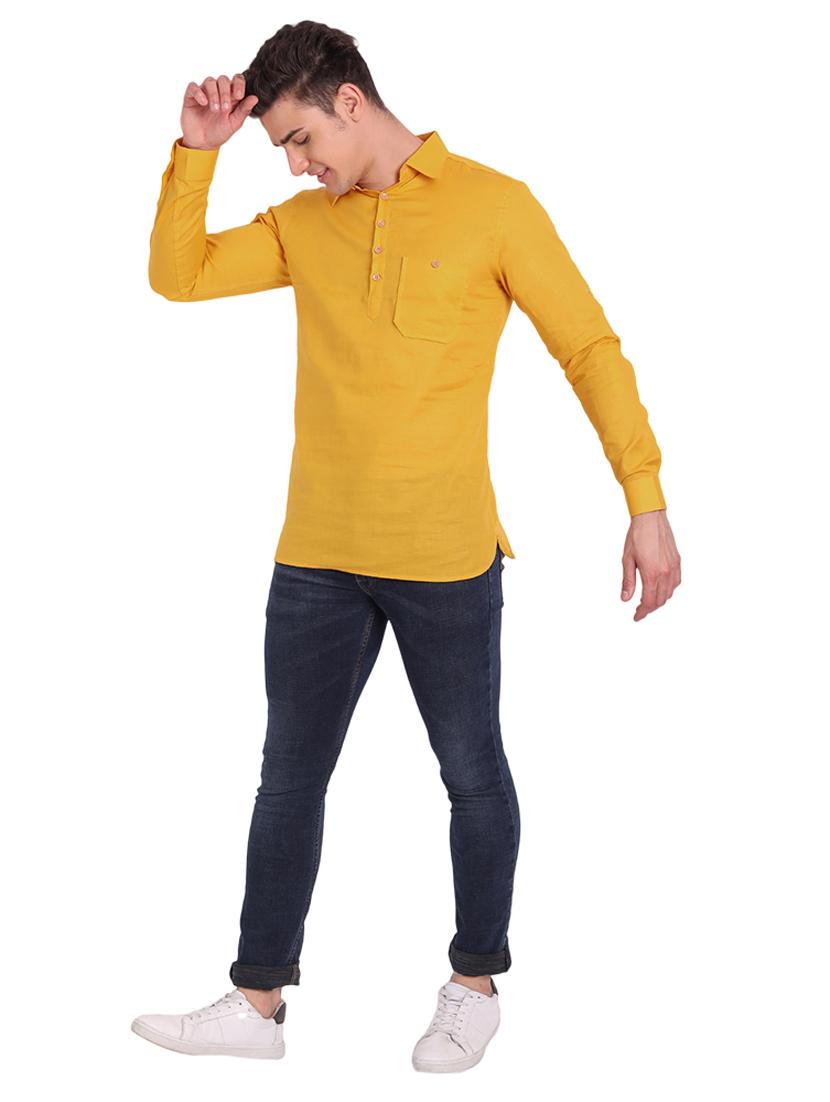 yellow solid short kurta - 18454666 - Standard Image - 3