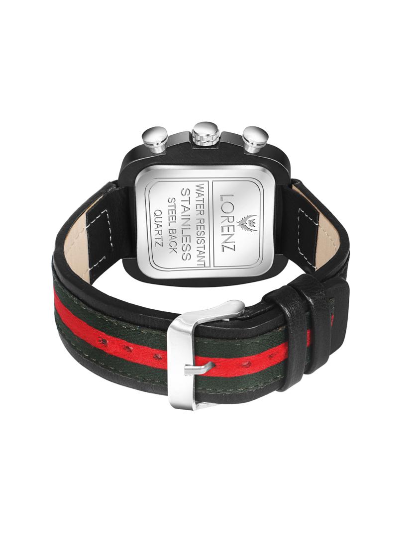 lorenz men's fashion stainless steel case | superior black square dial multi color strap watch for men | mk-4021r - 18454795 - Zoom Image - 2