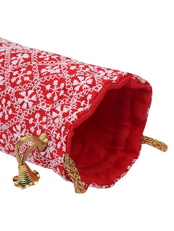 red embroidered potli - 18457689 - Zoom Image - 2