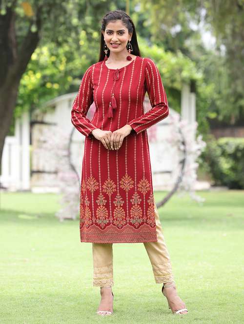 women's straight kurta - 18458860 - Very Small Image - 1
