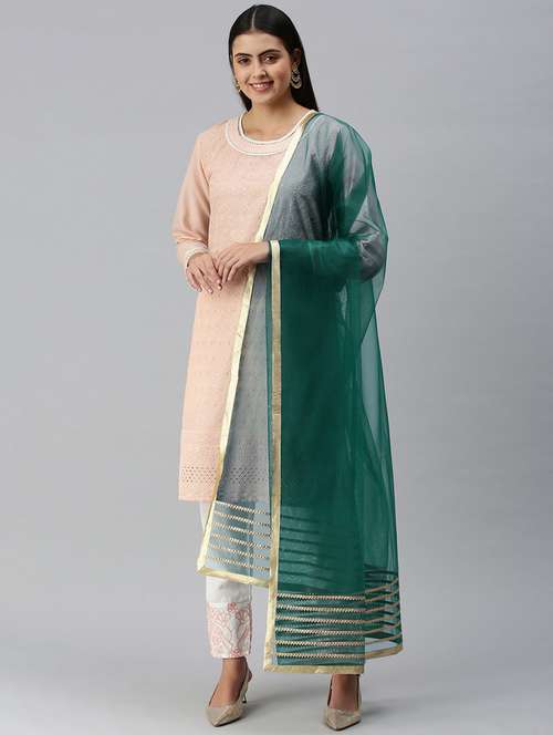 women green gotta patti net dupatta - 18468967 - Very Small Image - 1