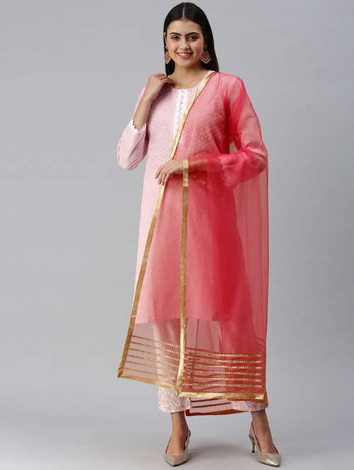 women pink gotta patti net dupatta - 18468977 - Very Small Image - 1