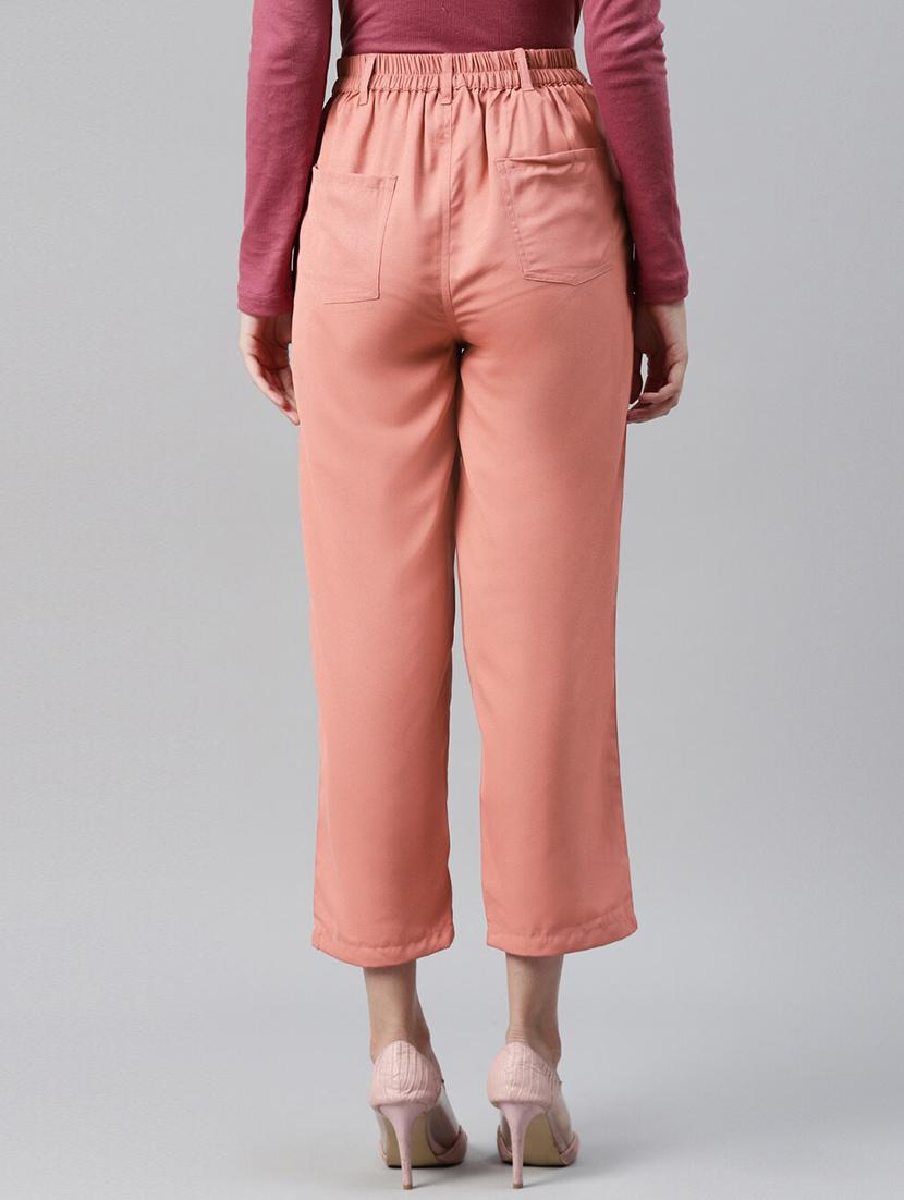 women high rise solid realxed fit trouser - 18475734 - Standard Image - 2