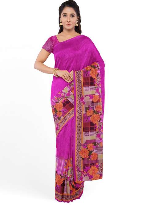 women's floral pink colored saree with blouse - 18482659 - Very Small Image - 1