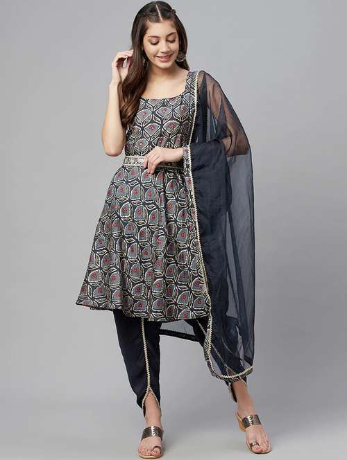 mirror work kurta & bottom with organza dupatta - 18516101 - Very Small Image - 1