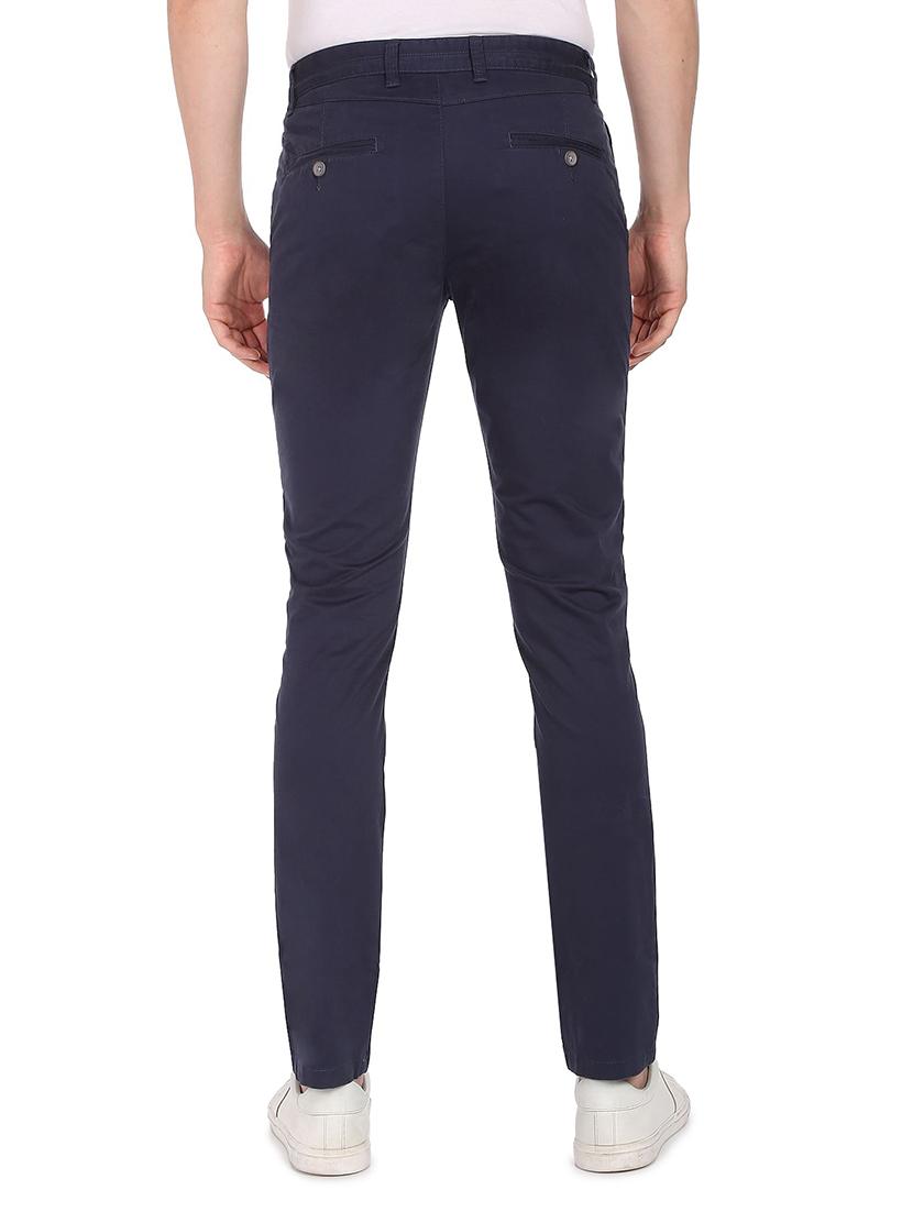 navy blue solid casual trouser - 18519471 - Zoom Image - 2
