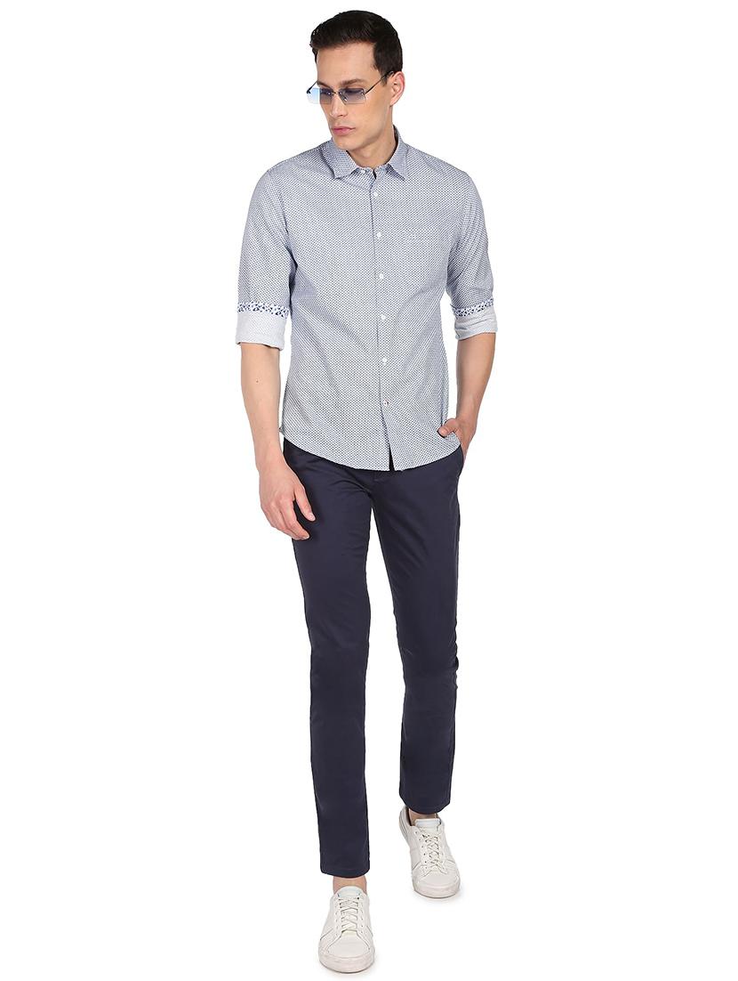 navy blue solid casual trouser - 18519471 - Zoom Image - 3