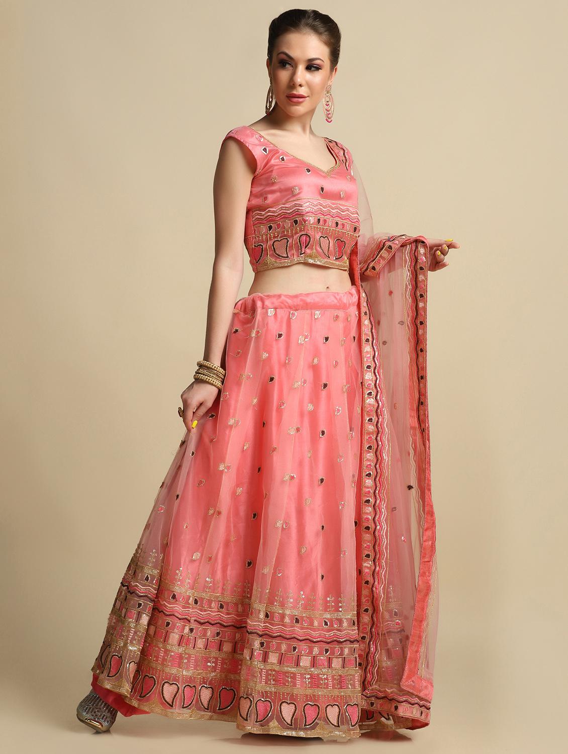 embroidered semi-stitched lehenga choli with dupatta - 18531596 -  Standard Image - 1