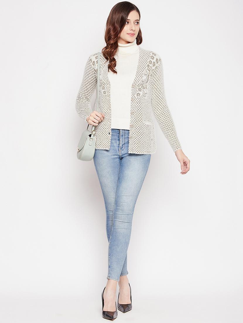 v neck self design woolen cardigan - 18539472 - Standard Image - 3