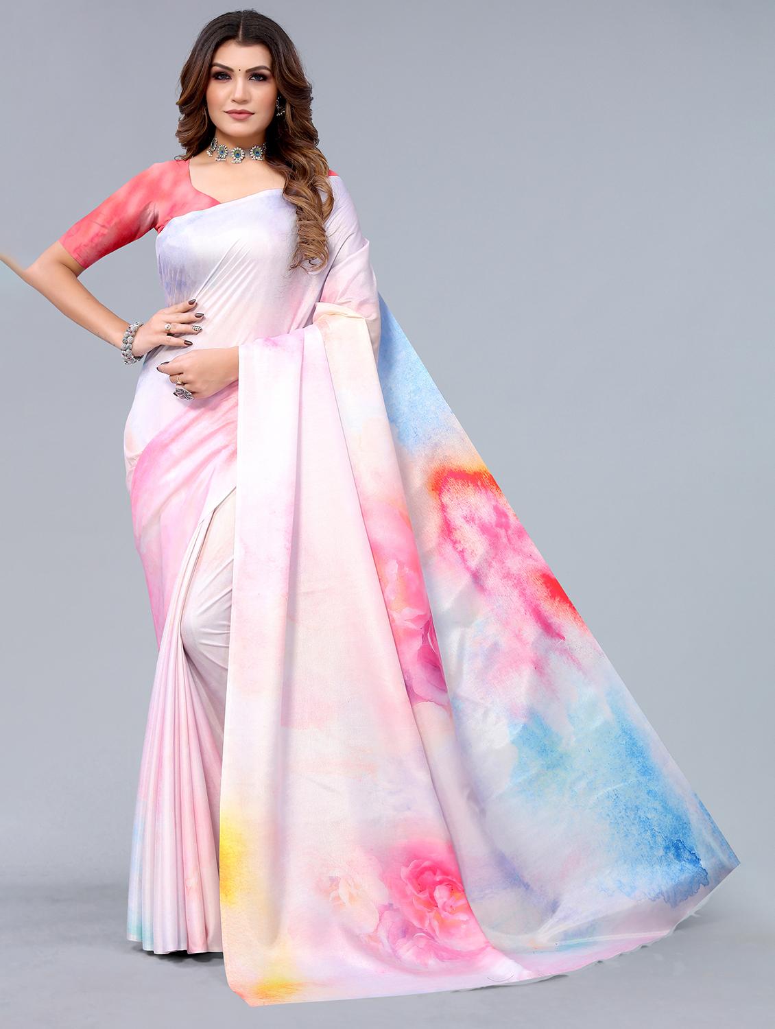 women's tie & dye multi colored saree with blouse - 18547127 -  Zoom Image - 0