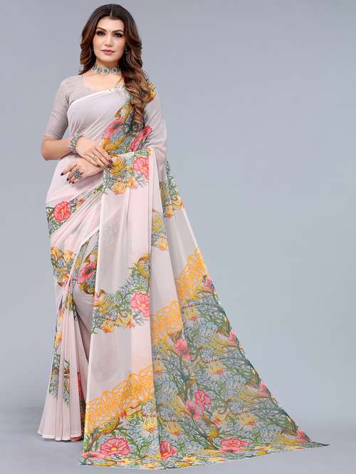 women's floral multi colored saree with blouse - 18547129 - Very Small Image - 1