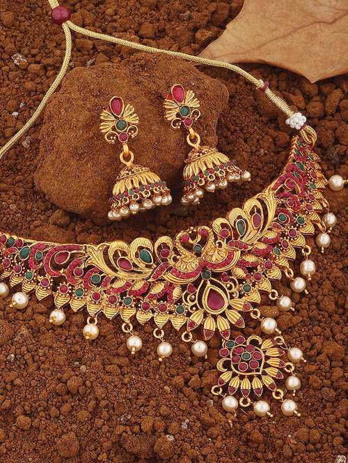 gold plated necklace earring set  - 18565800 - Very Small Image - 1