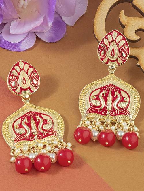 red metal drop earring - 18567210 - Very Small Image - 1