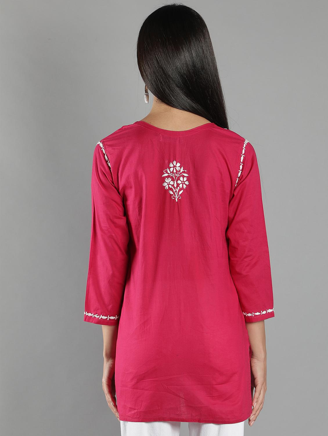 chikankari embroidered short kurti - 18573349 - Zoom Image - 2