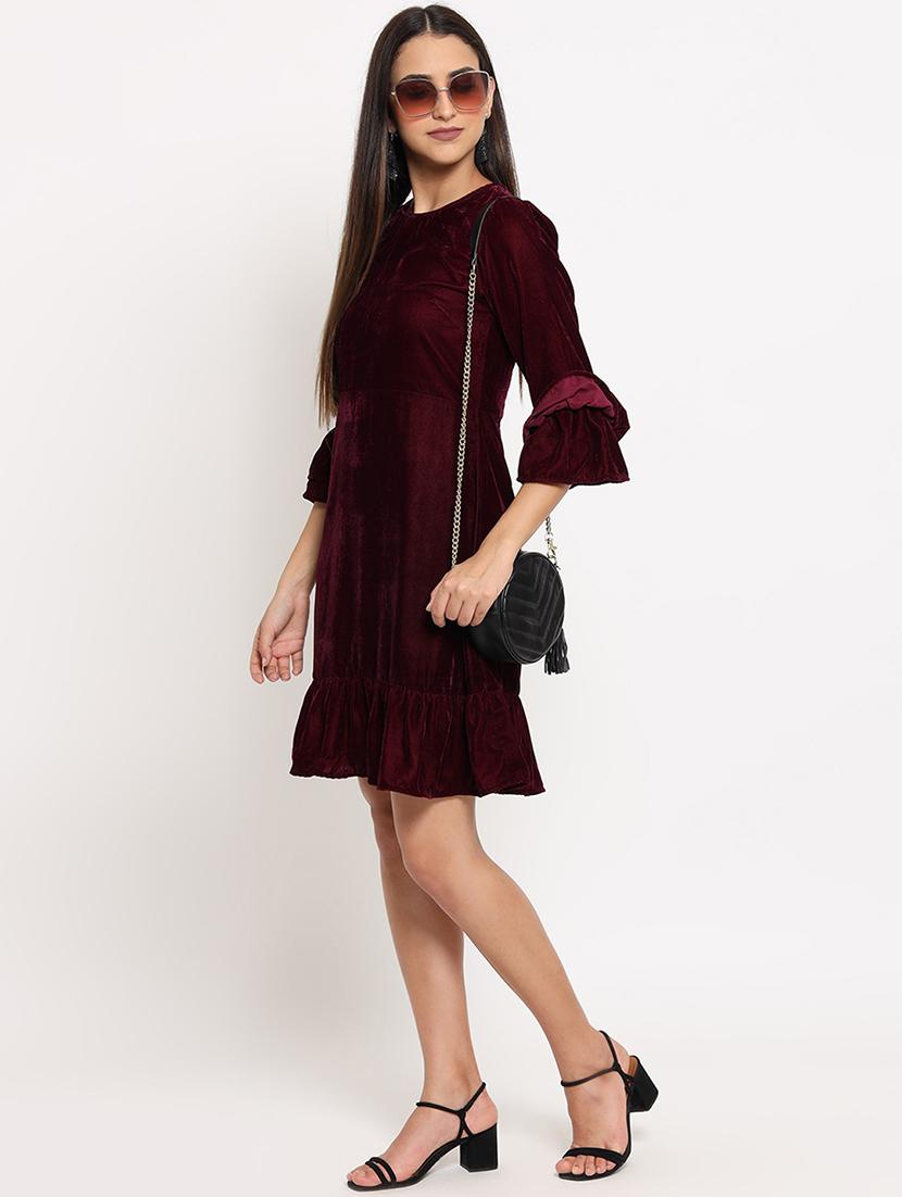 women's fit & flare solid dress - 18592792 - Standard Image - 3