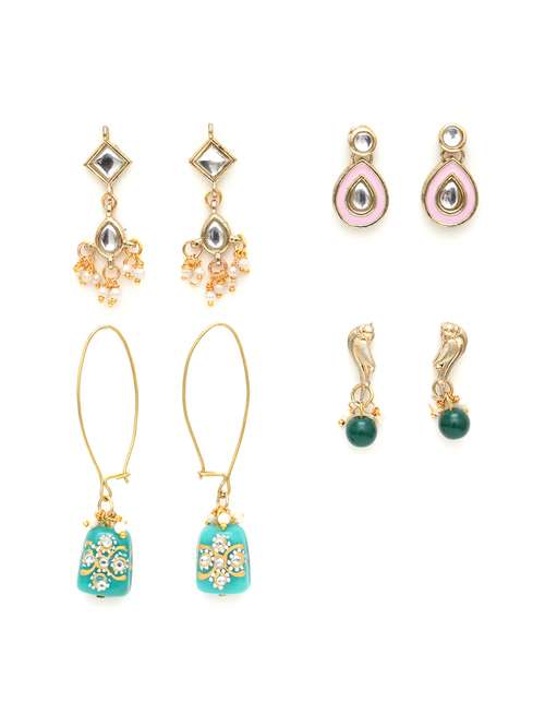 set of 4 handcrafted kundan earrings - 18633038 - Very Small Image - 1