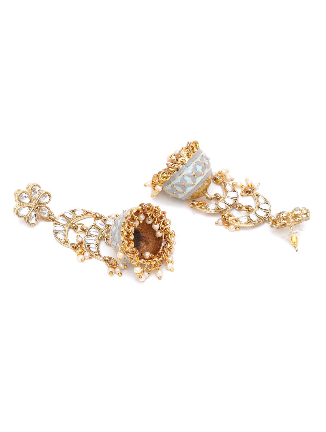 gold toned and white classic jhumkas earrings - 18633231 - Zoom Image - 2