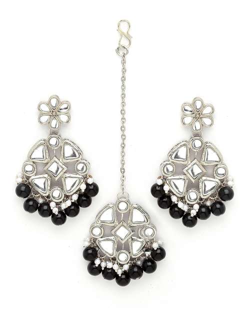 black metal earring & maang tikka set - 18633443 - Very Small Image - 1