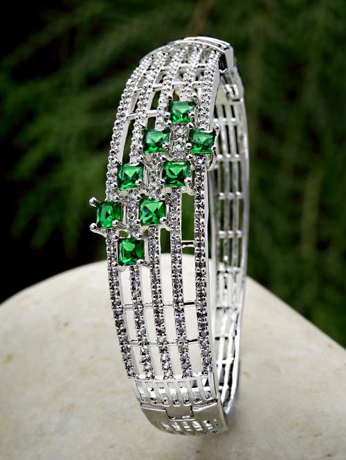 silver tone green cz and american diamond studded bangle - 18635687 - Very Small Image - 1