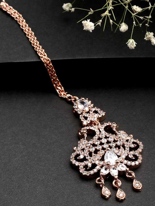 pink metal maang teekas & passa - 18636109 - Very Small Image - 1