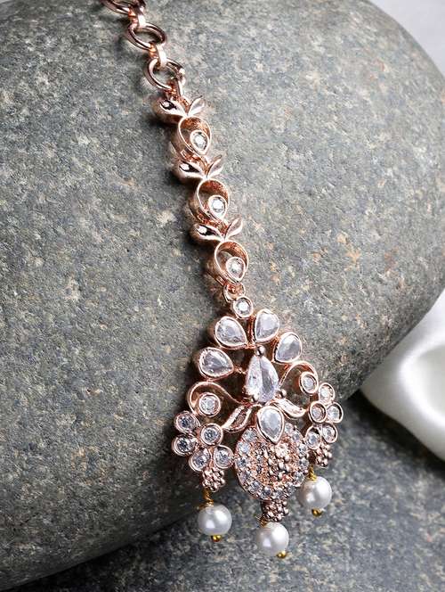 pink metal maang teekas & passa - 18636121 - Very Small Image - 1