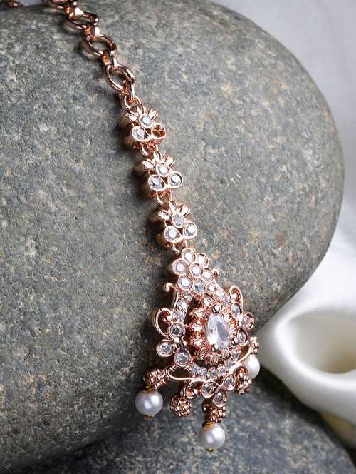 pink metal maang teekas & passa - 18636123 - Very Small Image - 1