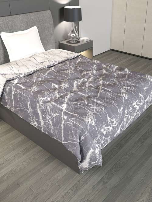 home plus studio  microfibre 150 gsm reversible single bed comforter all-weatherblanket light weight quilt duvet, white & grey - 18640213 - Very Small Image - 1