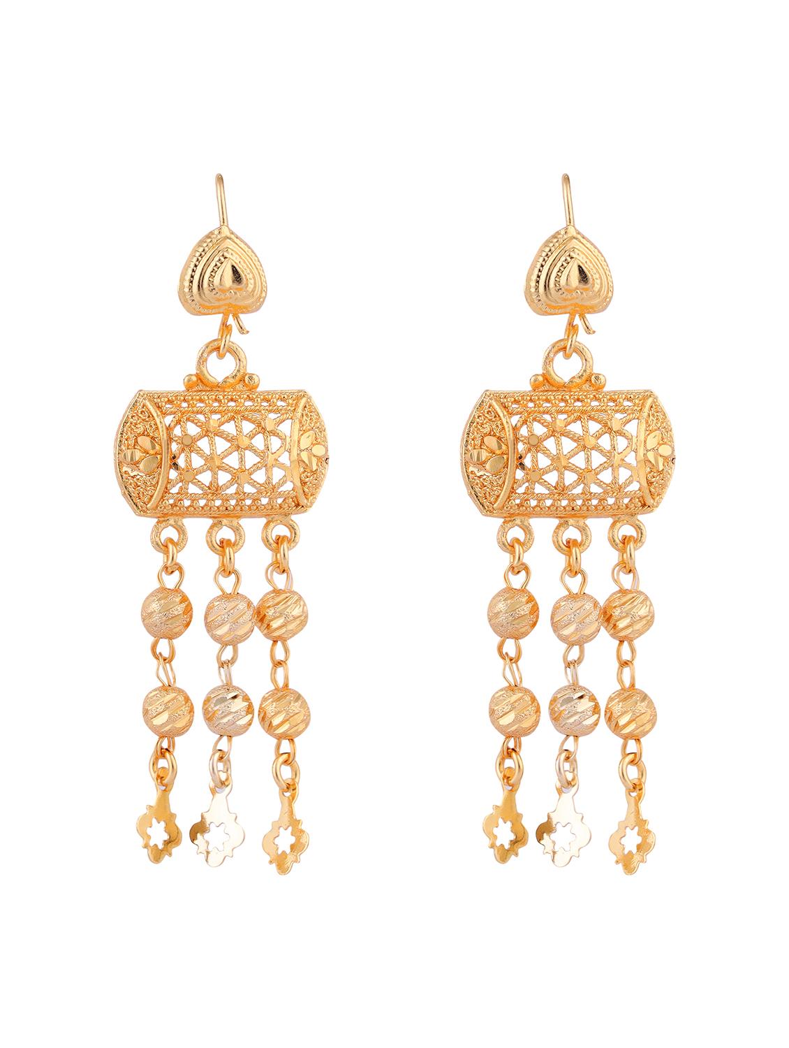 traditional high gold plated layered necklace earring set - 18640319 - Zoom Image - 2