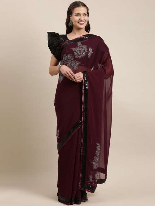 women's bordered purple colored saree with blouse - 18643096 - Very Small Image - 1