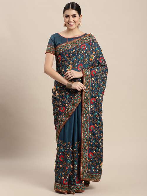 women's embroidered saree with blouse - 18643160 - Very Small Image - 1