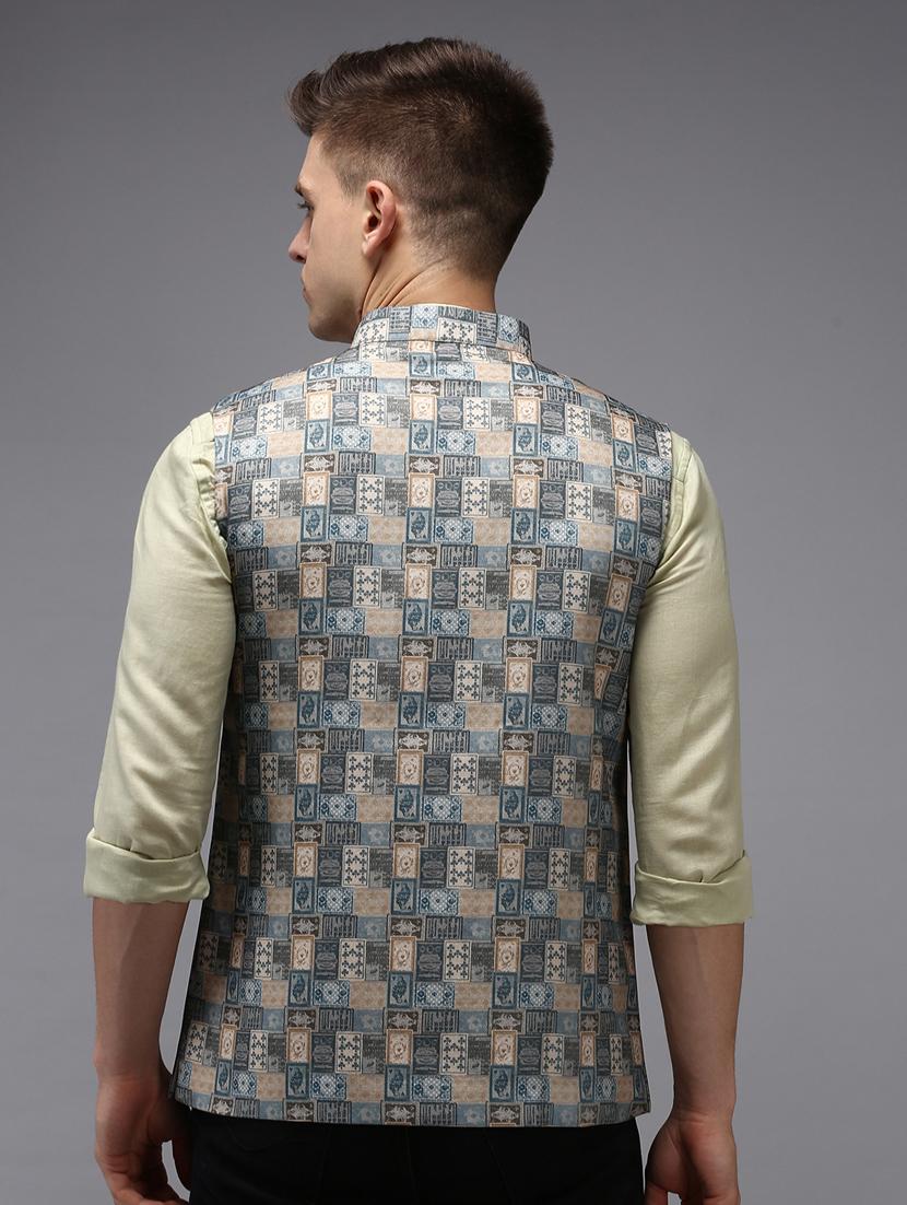 printed bandhgala nehru jacket - 18645444 - Standard Image - 2