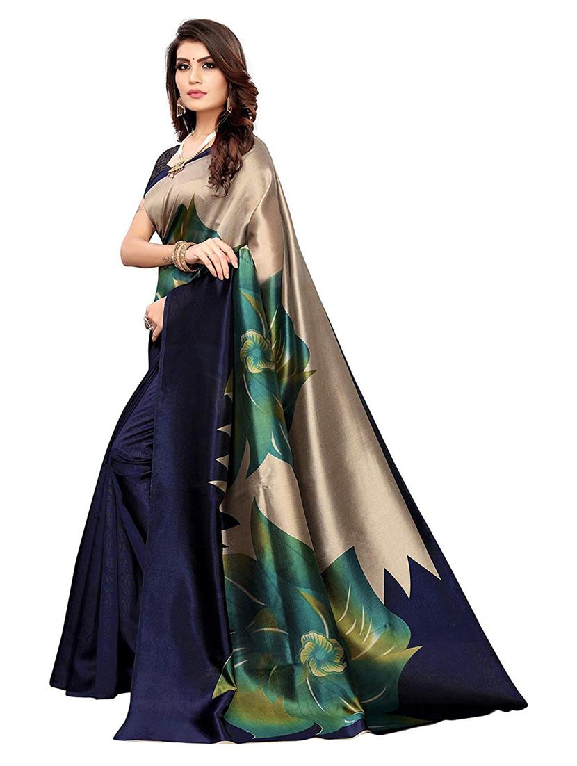 women's floral navy blue colored saree - 18696581 - Zoom Image - 2