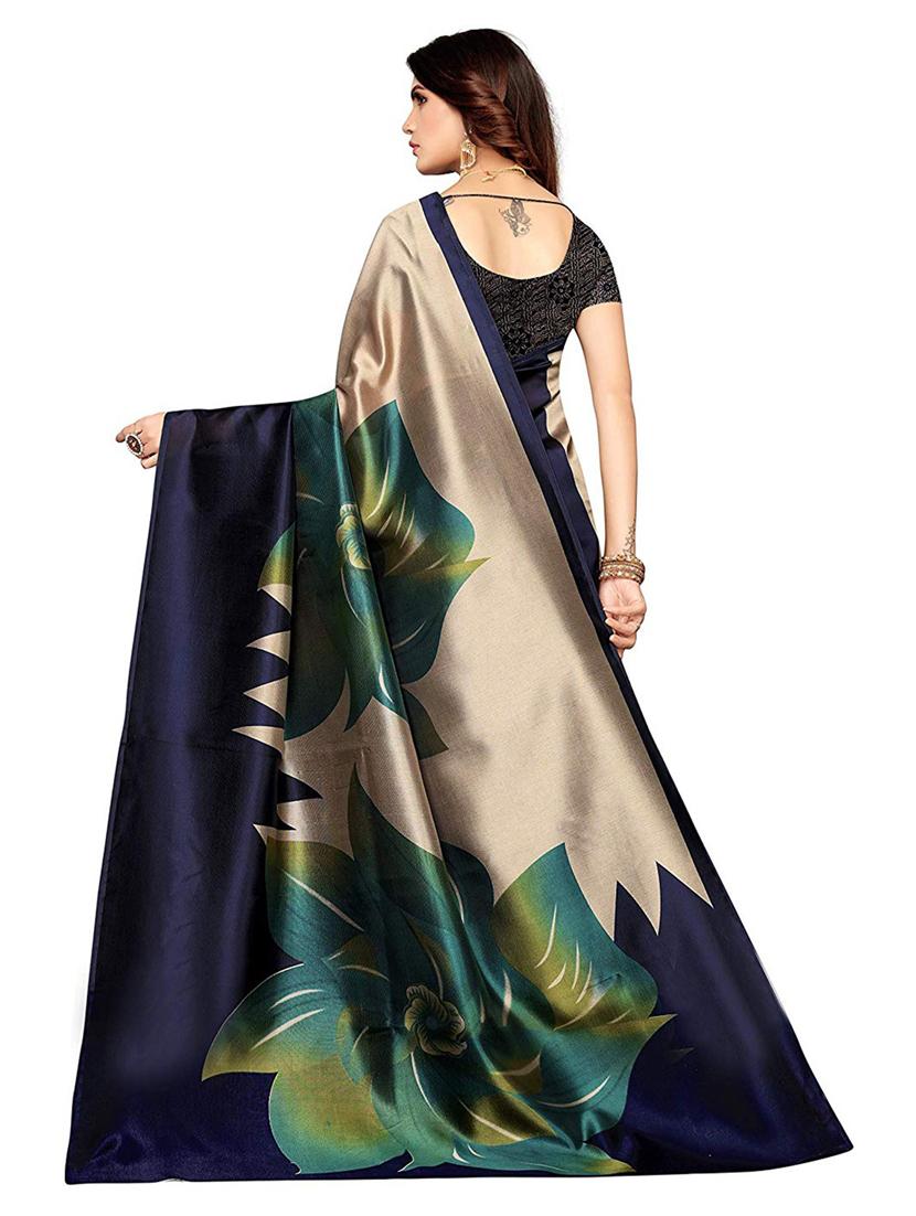 women's floral navy blue colored saree - 18696581 - Standard Image - 3