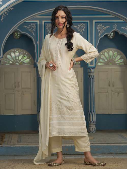 beige kurta pant  set - 18699885 - Very Small Image - 1