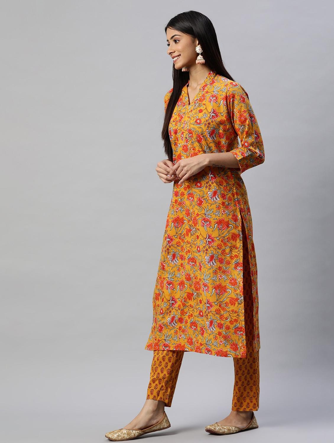 mustard floral printed suit set - 18739068 - Zoom Image - 2