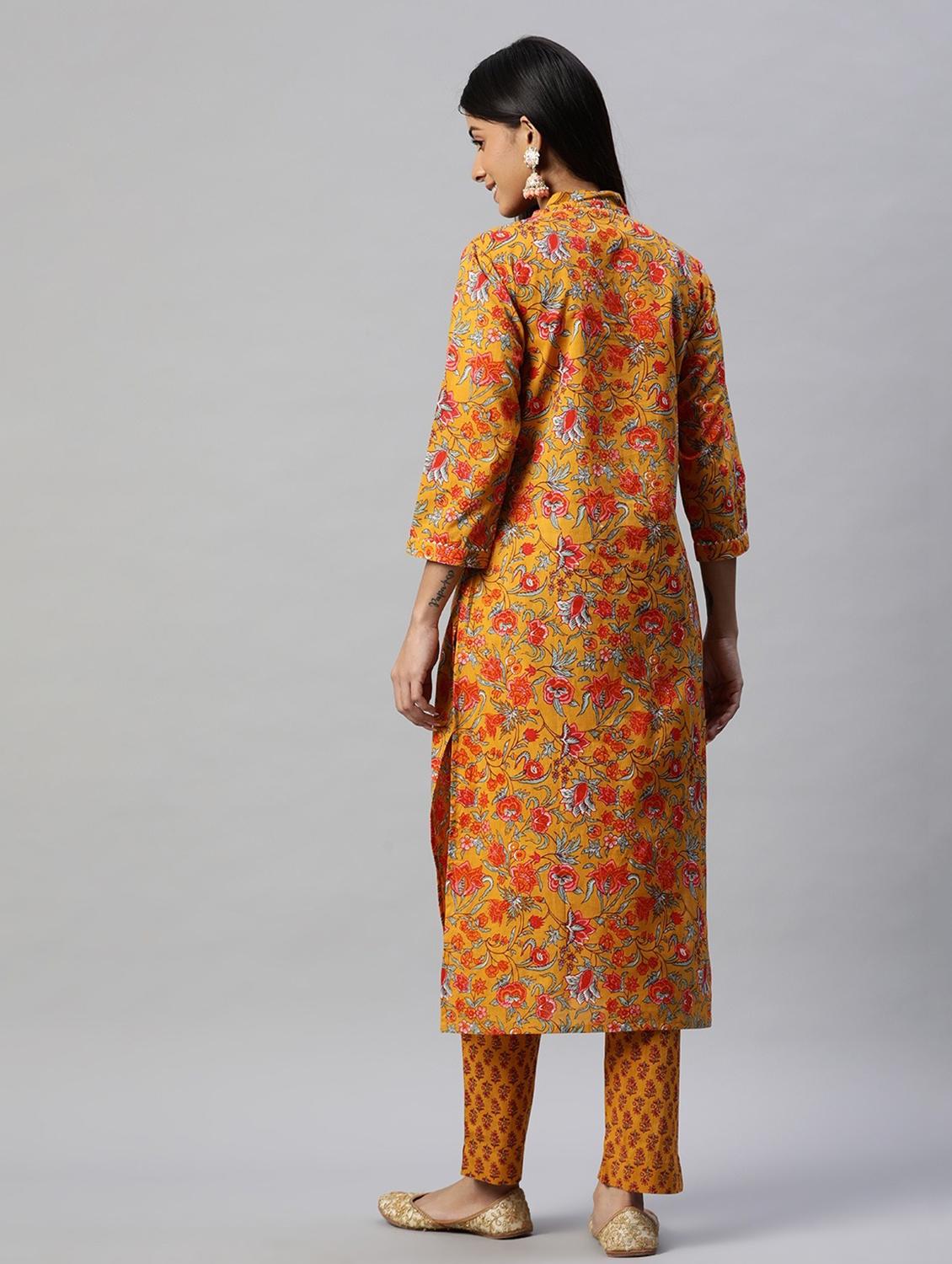 mustard floral printed suit set - 18739068 - Zoom Image - 3