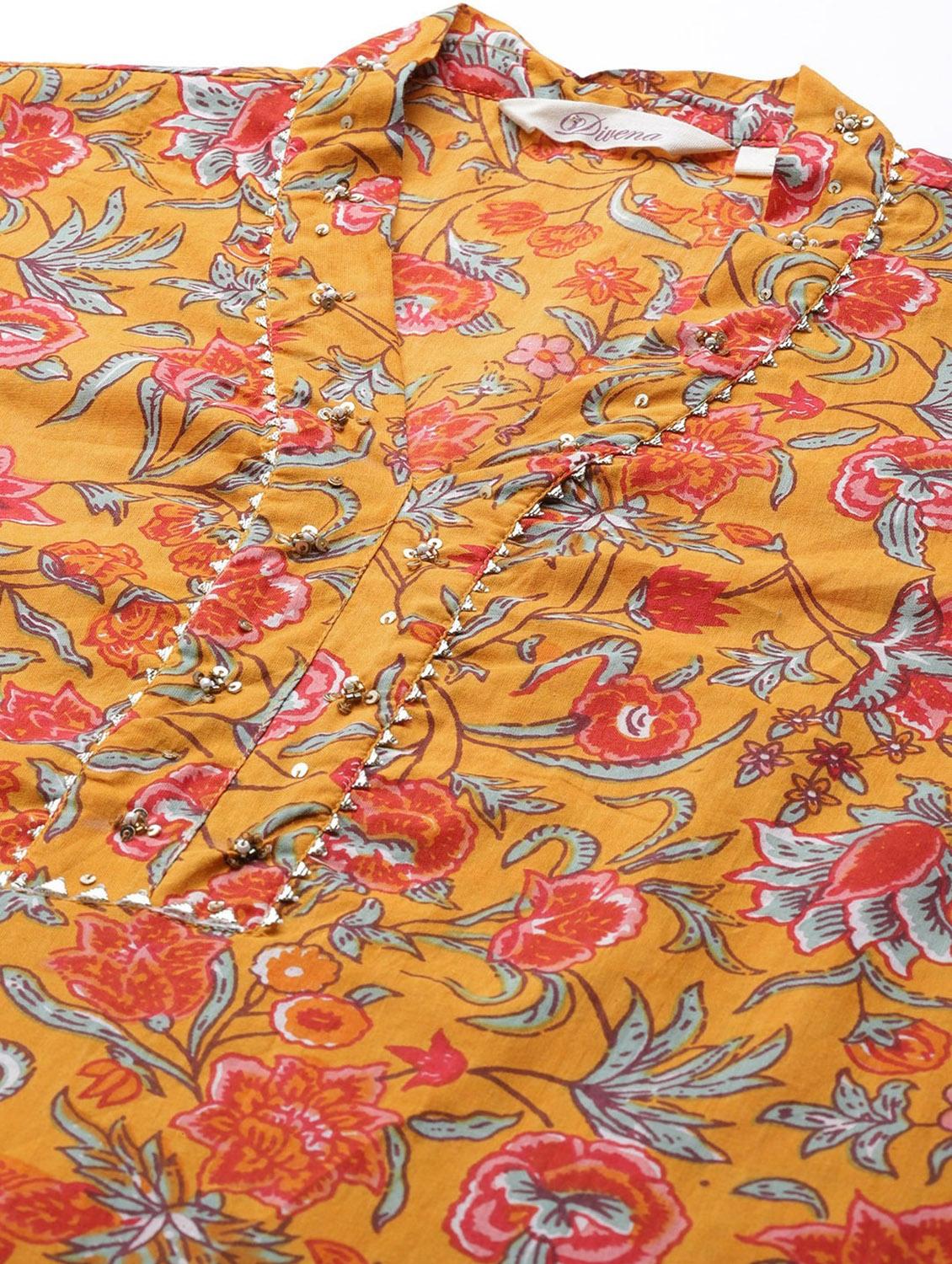 mustard floral printed suit set - 18739068 - Zoom Image - 5