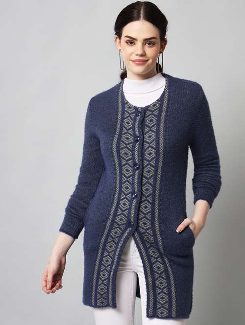 round neck printed wool cardigan - 18765210 - Very Small Image - 1