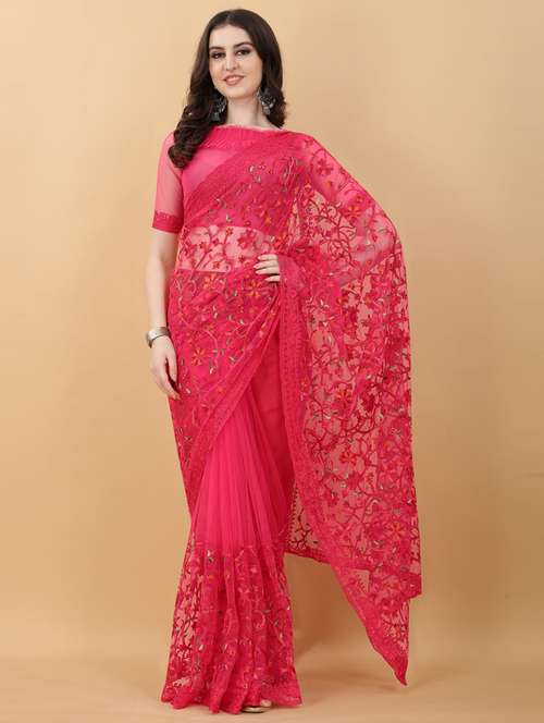 pink floral embroidered saree with blouse - 18790299 - Very Small Image - 1