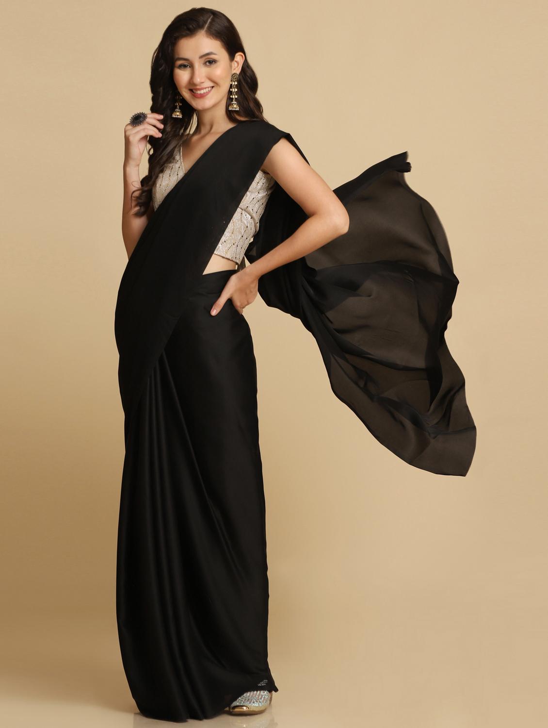 women's solid black colored saree with blouse - 18823164 - Zoom Image - 2