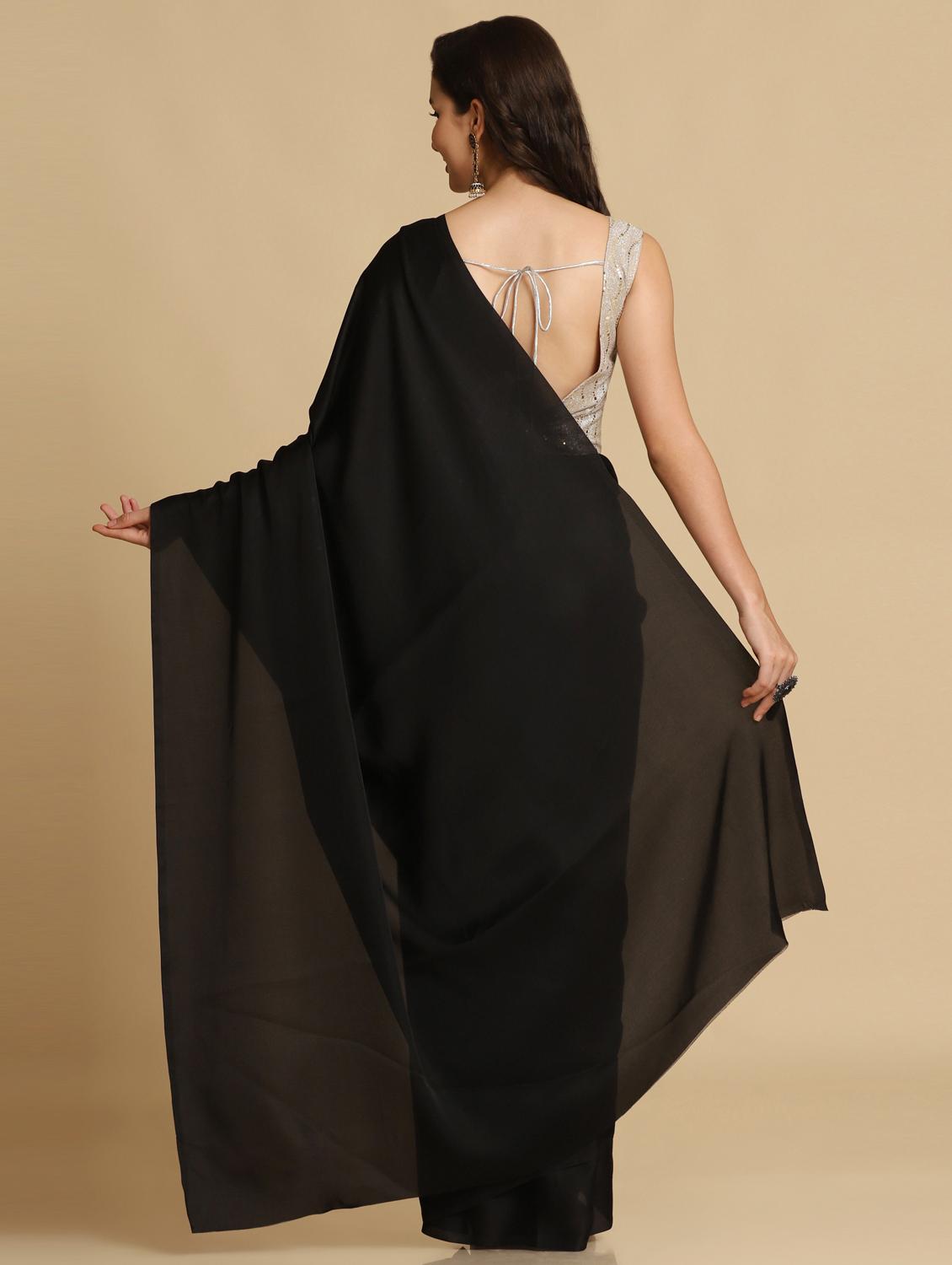women's solid black colored saree with blouse - 18823164 - Zoom Image - 3