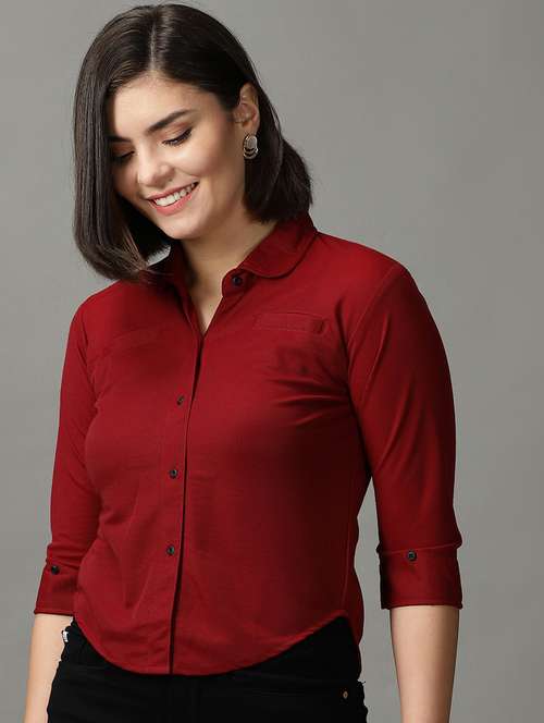 maroon polyester regular shirt - 18843189 - Very Small Image - 1