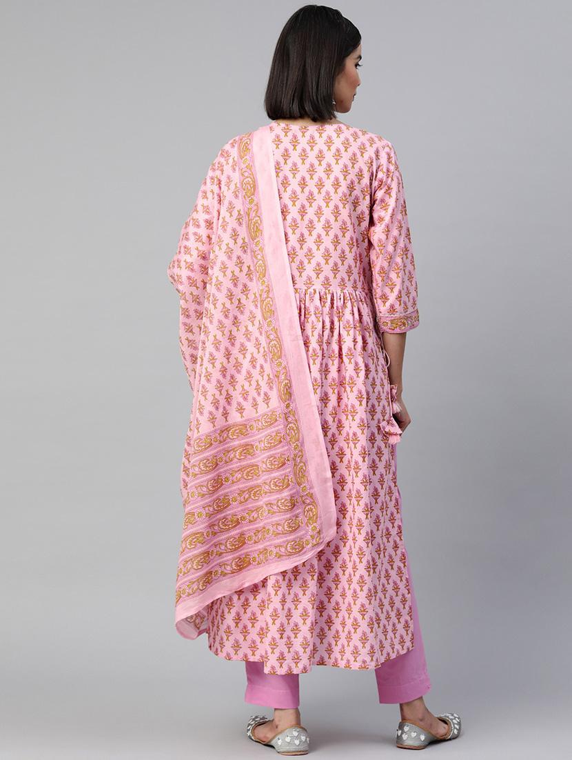 pink printed three quarter sleeve kurta pant set - 18875347 - Zoom Image - 3