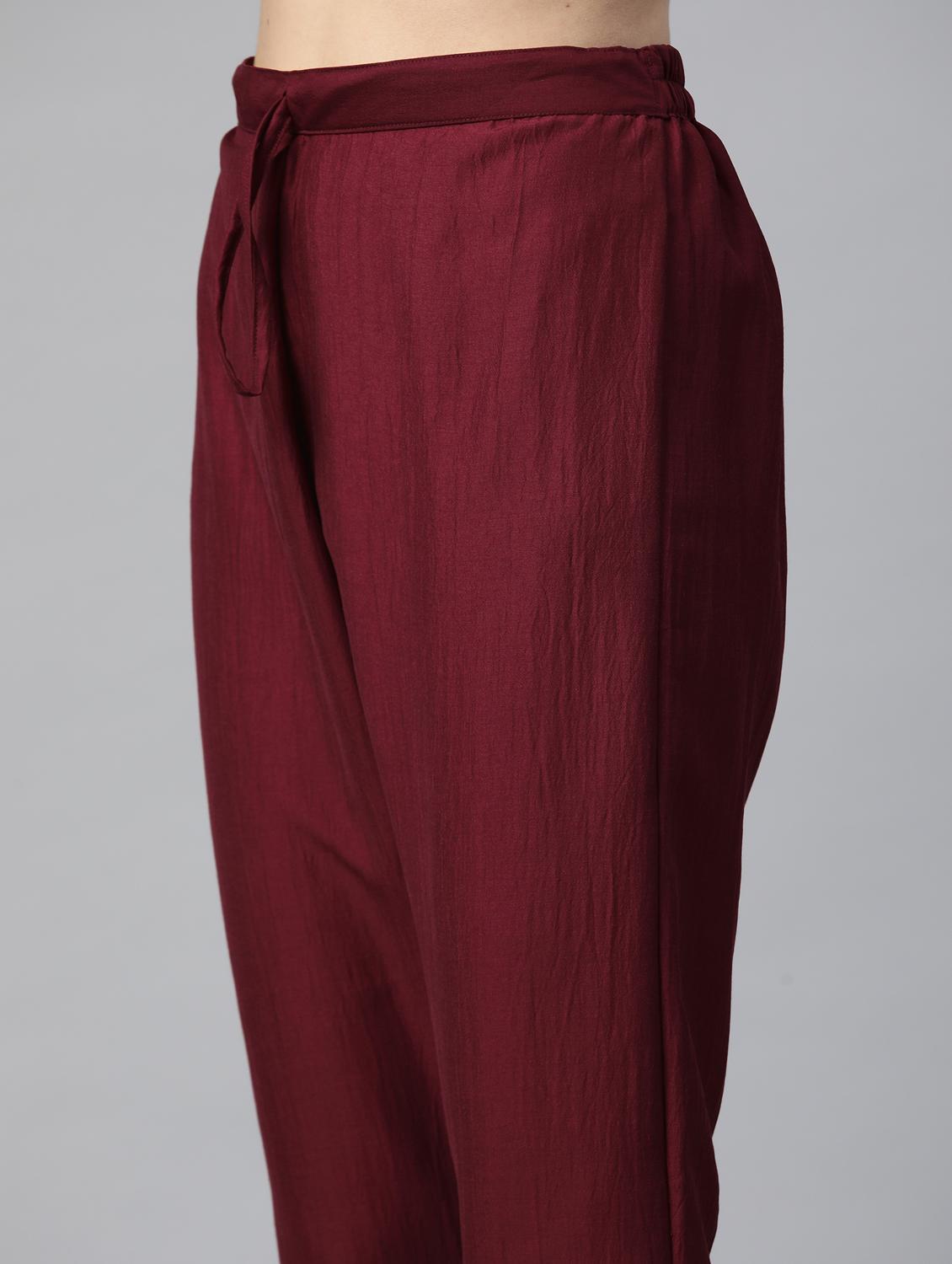 maroon embroidered kurta pant set with dupatta - 18875394 - Zoom Image - 5